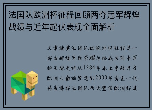法国队欧洲杯征程回顾两夺冠军辉煌战绩与近年起伏表现全面解析 法国队欧洲杯征程回顾两夺冠军辉煌战绩与近年起伏表现全面解析